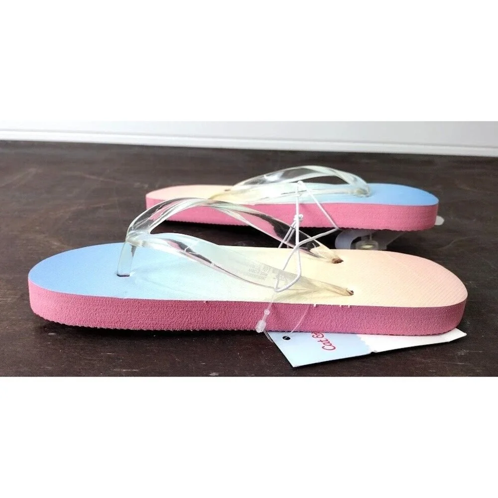 Cat & Jack Kids Flip Flops‎ Rainbow Ombre Clear Straps Size S 13/1